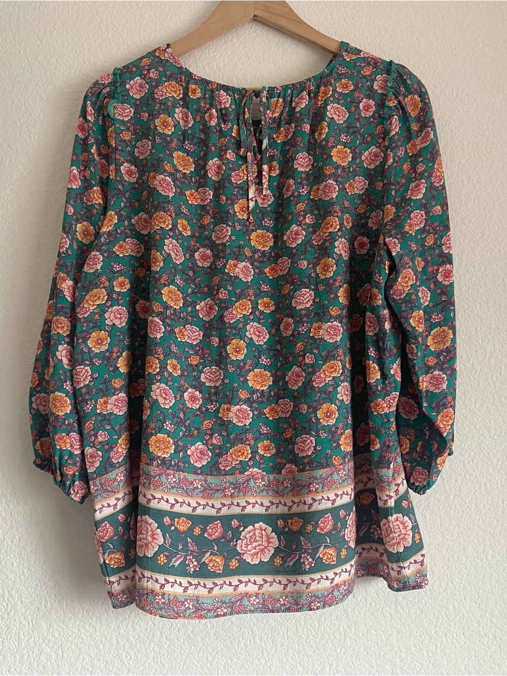 LC Lauren Conrad Teal Floral Peasant Blouse - Picture 7 of 12